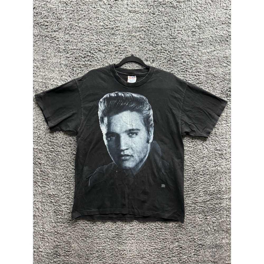 Rare Vintage Elvis Presley Big Face 1994 Single Stitched T Shirt 90s Black SZ XL